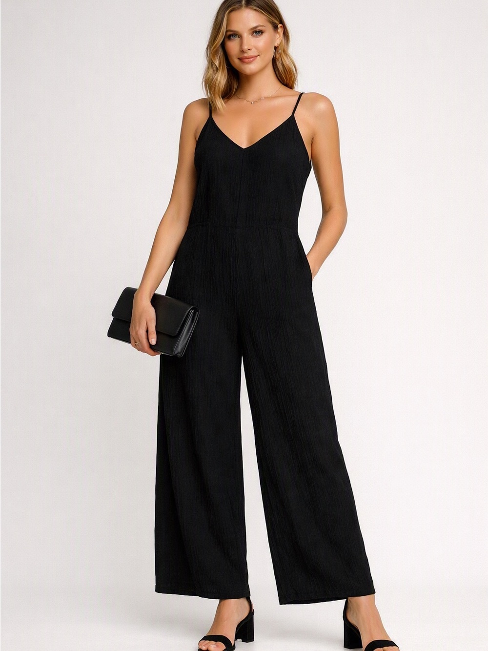Bobí Los Angeles Black Cotton Wide-Leg Jumpsuit – Size M NO POCKETS